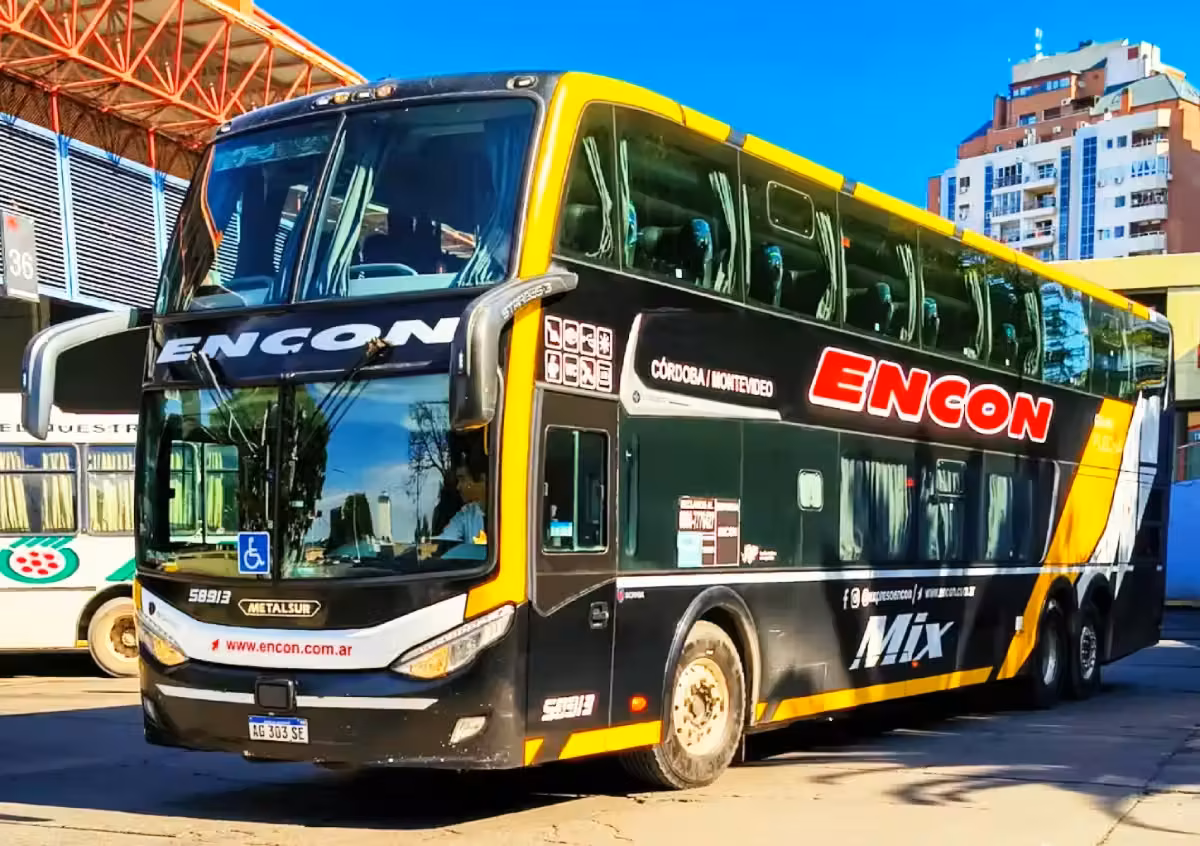 Encon classic yellow black double decker coach